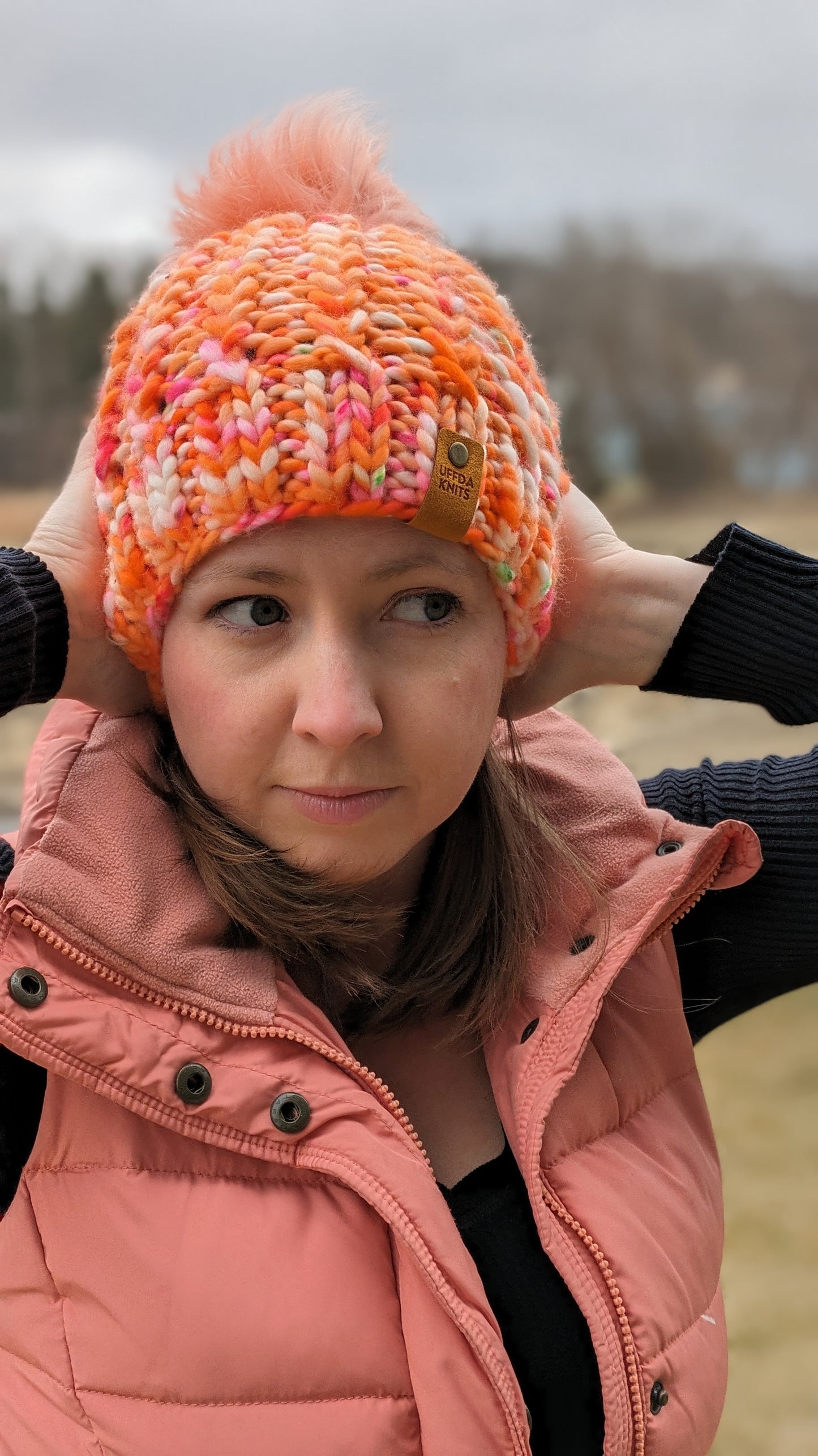 Creamsicle Braided Hearts Beanie