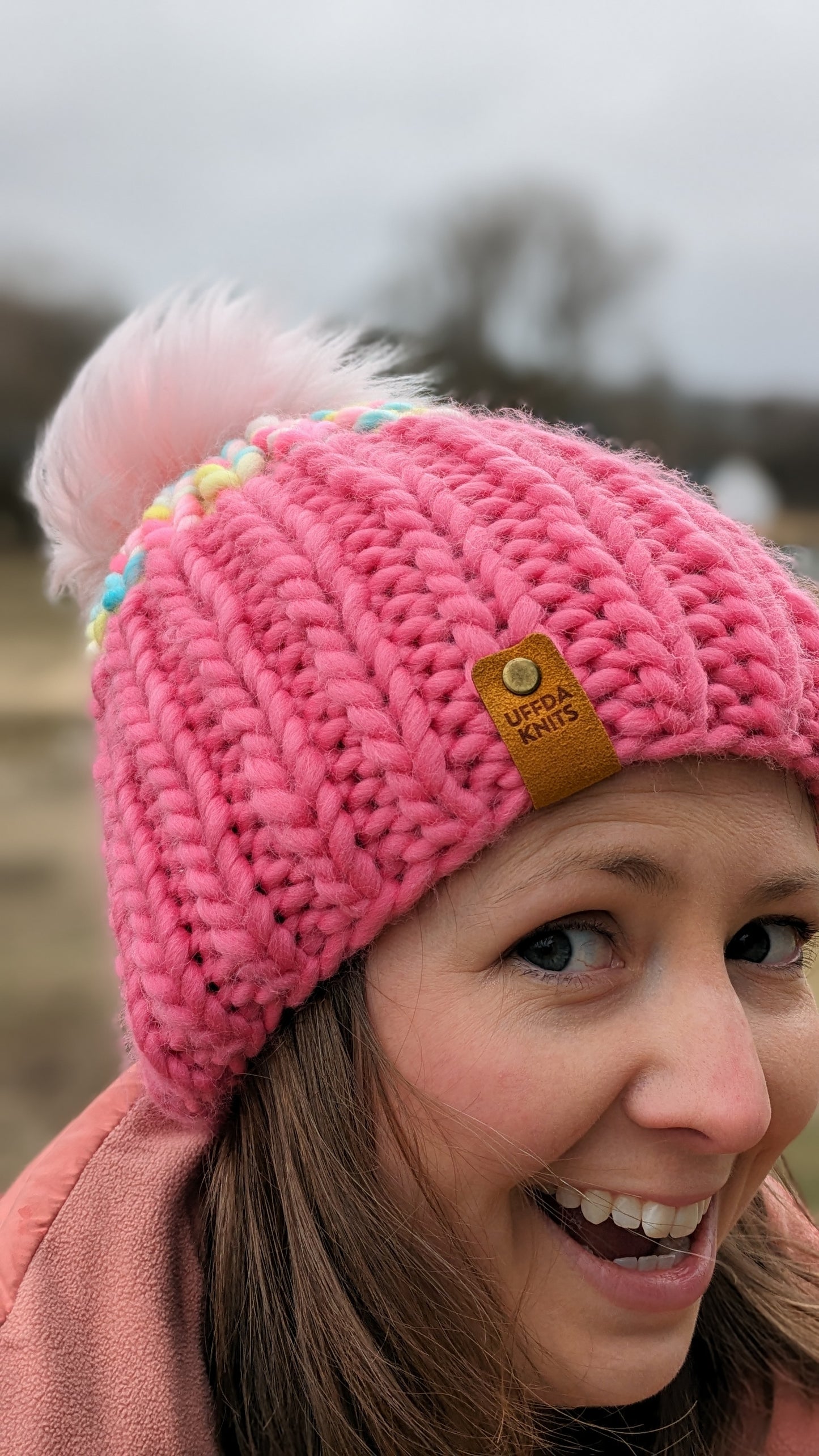 Marshmallow and Pink Ribbed Beanie