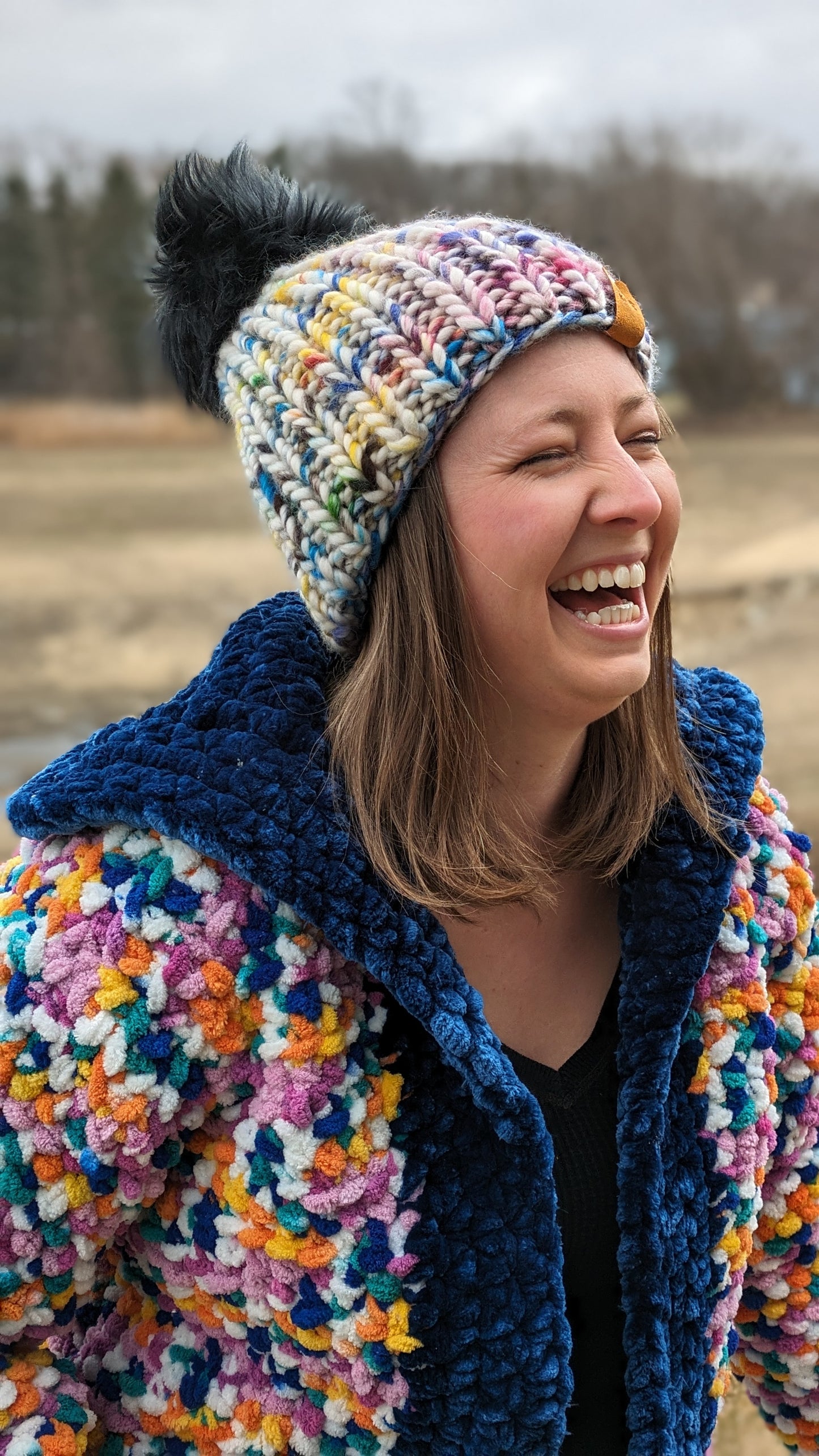 Dark Rainbow Ribbed Beanie