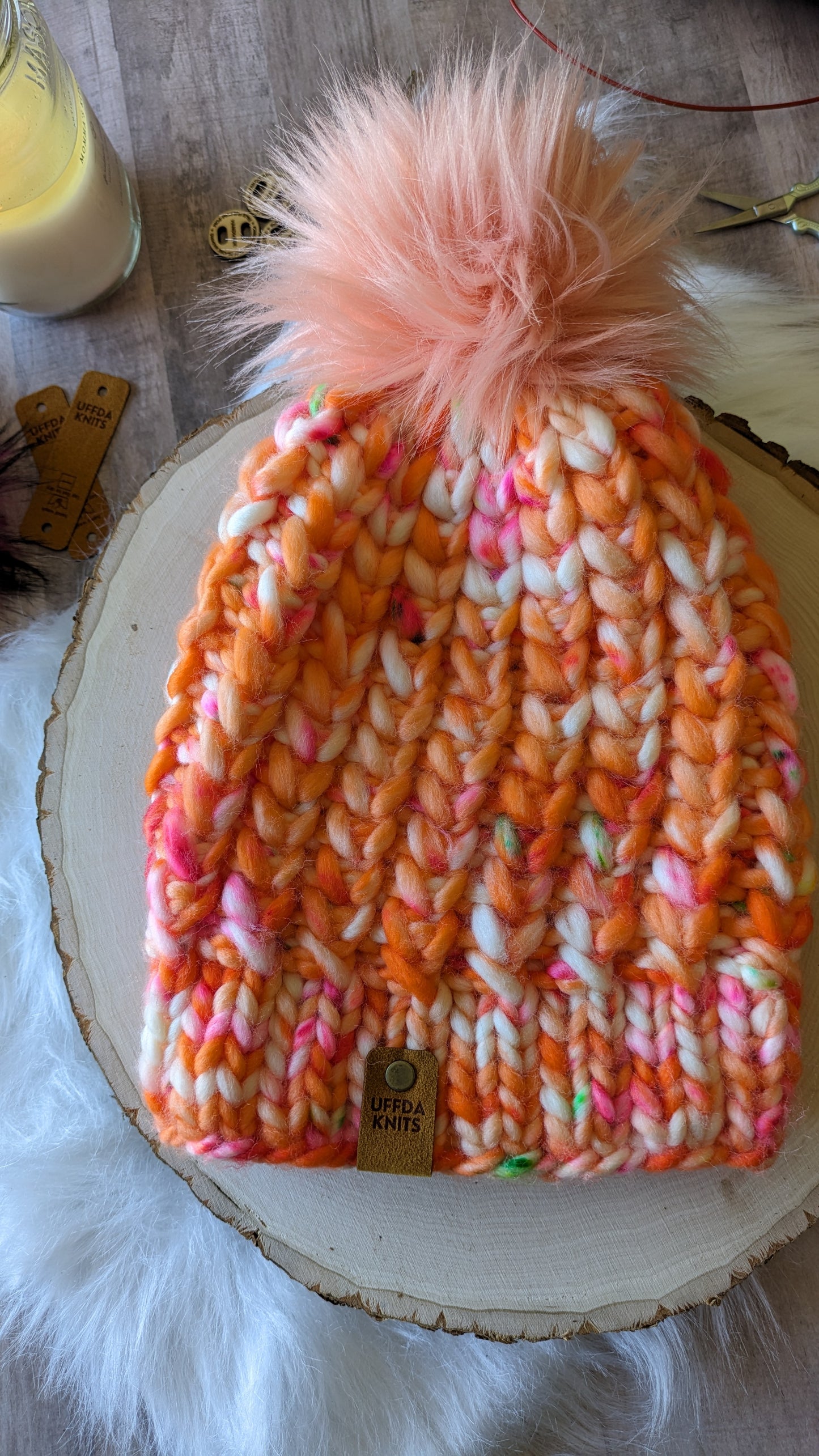 Creamsicle Braided Hearts Beanie