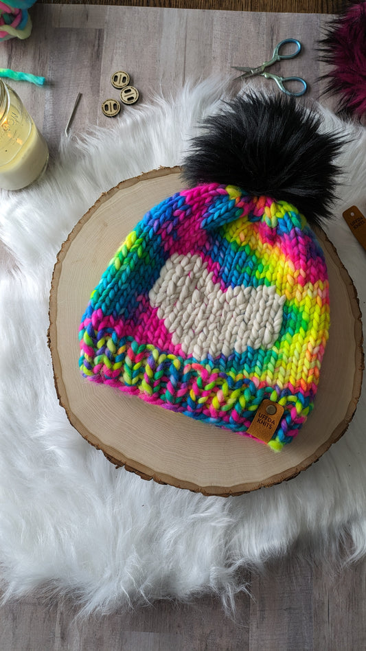 Rainbow Beanie with Cream Heart